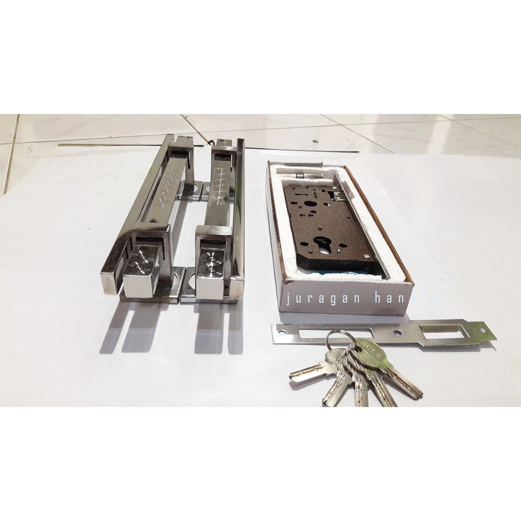 tarikan pintu 33 cm dan body kunci murah stainless minimalis pelor