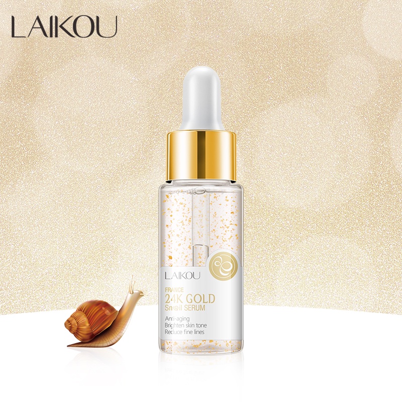 LAIKOU 24K GOLD Snail Serum Esensi Glowing Anti-Penuaan Menghilangkan Kerut Menghaluskan 17ml