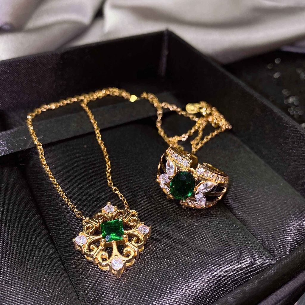 Goldkingdom Perhiasan Fashion 24K Bangkok Aksesoris Ready Stock Artdeco Mulus Hias Renda Ukir Kalung Zamrud Berlapis Emas Asli Kadar 375 Cincin Wanita