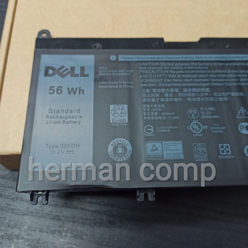 Original Baterai Dell Latitude 3380 3400 3480 3490 3580 3590 33YDH 56WH