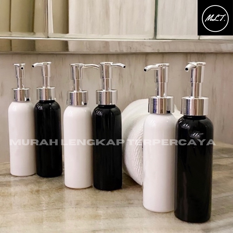 BOTOL 100ML HITAM/PUTIH TRAVEL SIZE SILVER KECIL LUXURY . AESTHETIC BOTOL REFILL REFIL PET BOTOL BR 100 ML PUTIH HITAM TUTUP LUXURY PUMP CLIP OIL