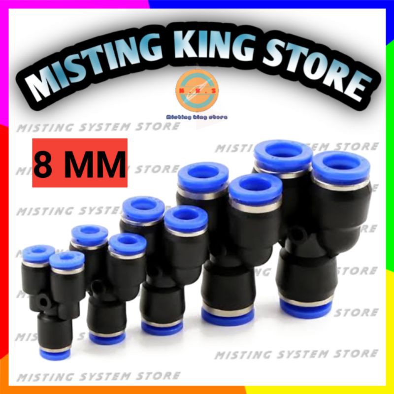 PNEUMATIC SLIP LOCK Y 8 / 10 / 12 MM 3 WAY PUSH IN MIST NOZZLE SELANG PU 8MM 10MM 12MM