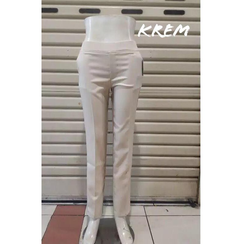 CELANA FORMAL WANITA PINGGANG KARET KREM/CELANA WANITA PINGGANG KARET/CELANA WANITA SLIMFIT