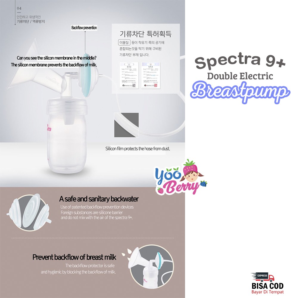 Spectra 9+ Pompa ASI Double Electric Breastpump Free Botol 9 Plus Garansi Resmi New Motor Berry Mart