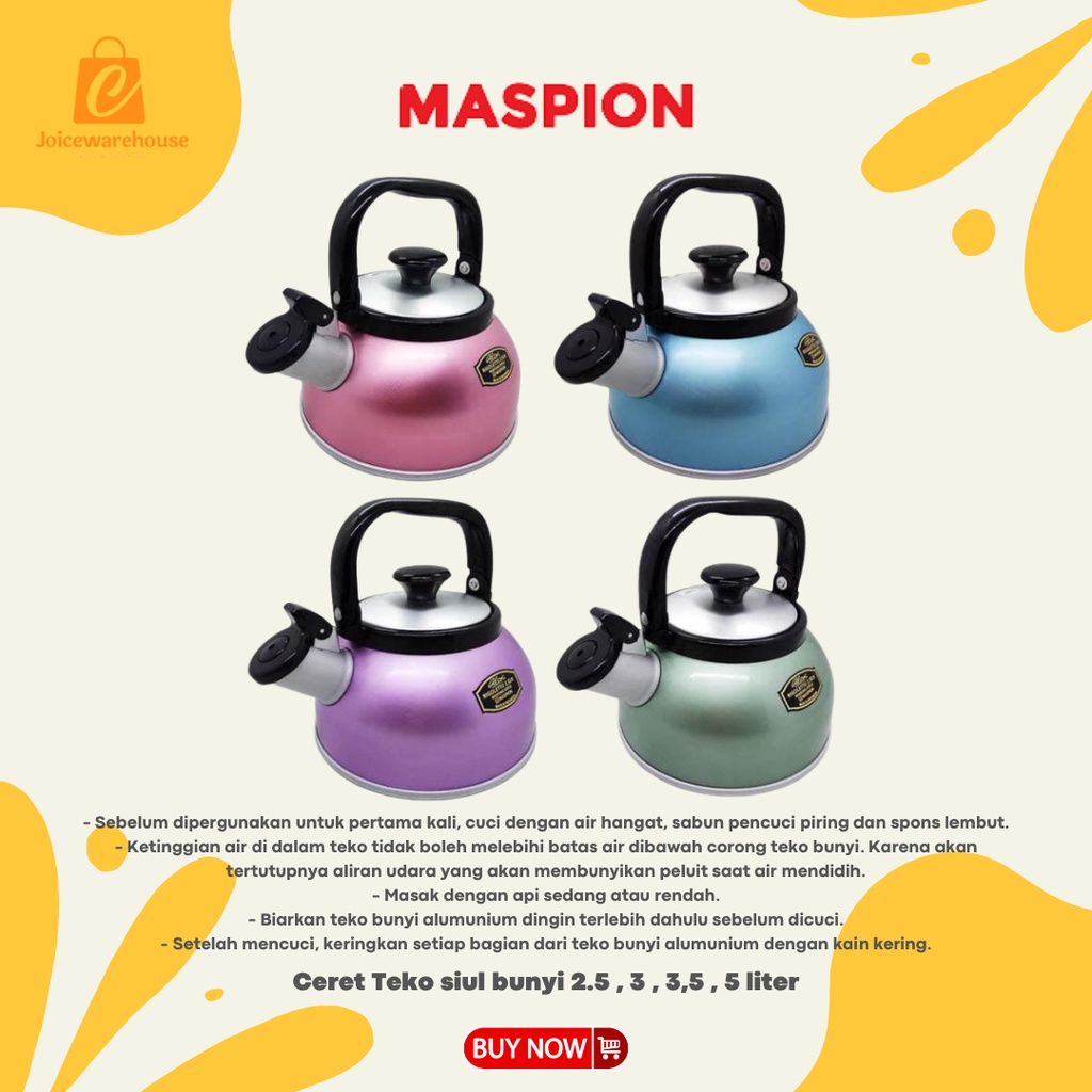Ceret Teko siul bunyi 2.5 , 3 , 3,5 , 5 liter kettle rebus air maspion RIGOLETTO IKO pastel