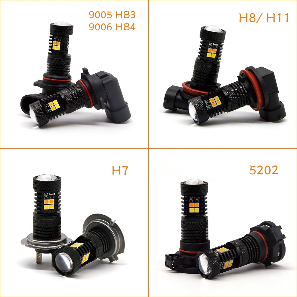 2 Pcs Dual Warna H7 H11 H8 Led Fog Lamp Light 9005 9006 HB4 H16 5202 Lampu Mengemudi Auto Running Putih Kuning Kuning