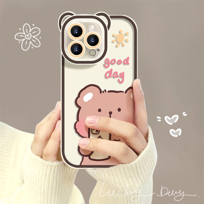 Soft Case Silikon TPU Motif Beruang Untuk Compatible for iPhone 14 13 12 11 Pro Max X Xr Xs Max SE 2020 iPhone 8 7 6 6s Plus Bear Selfie Cute Couple Phone Case Lens All-Inclusive Soft Silicone Shockproof Phone TPU Back Cover