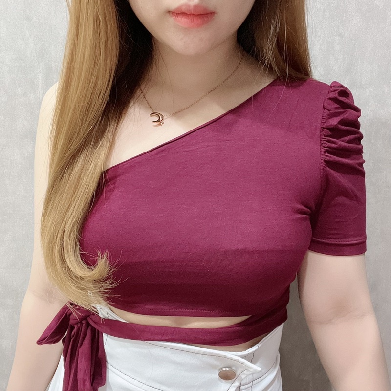 One Sleeve Tie Top | Atasan Wanita Korean Fashion | Maimon Grosir