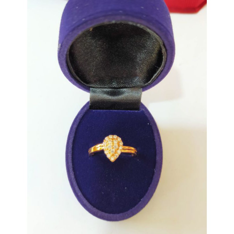 Cincin Oval Cor Mata2, Perak 925, Sepuh Emas Kuning
