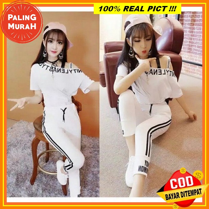 Baju Setelan Wanita Kekinian Terbaru 2022 Setelan Baju Celana Merah Putih Wanita Import Jumbo One Se