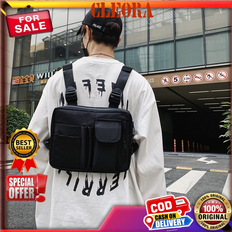 Tas Motor Pria Chest Bag Pria HAOSHUAI Original Tas Rompi Tas Dada Waterproof  Kekinian Import Ori B