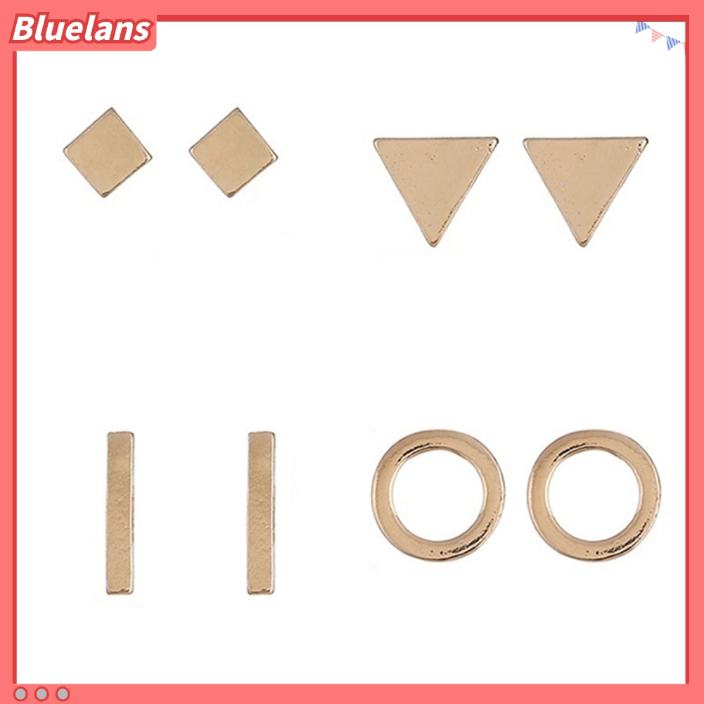 8pcs / Set Anting Stud Bentuk Geometris Persegi Segitiga Lingkaran Untuk Hadiah Wanita