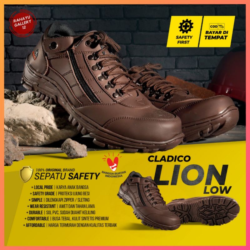 Sepatu Safety Pria Original Ujung Besi Cladico Lion Low Kulit Sintetis Premium