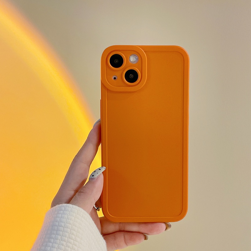 Korean Style！Pure Orange Color Soft Silicon Case iP iPhone 7 8 + Plus X XR SE 2020 XS Max 11 12 13 Pro Max Camera Protector