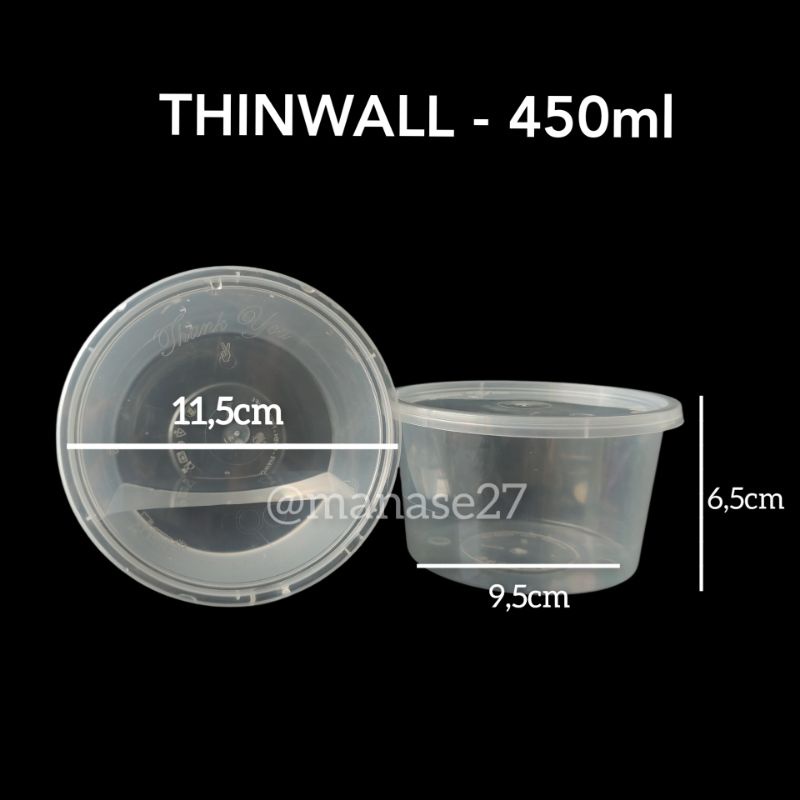 thinwall bulat 450ml mika tebal tempat makan plastik tutup victory