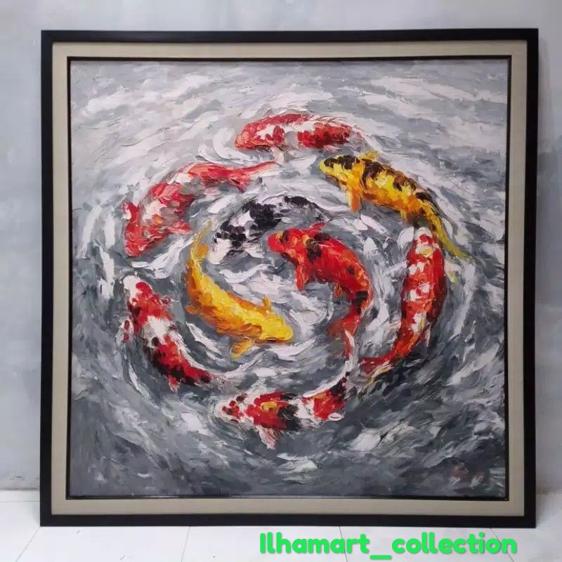 Lukisan Ikan Koi fengshui 3D Palet Timbul