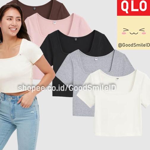 Star Seller,, SALE UNIQLO Kaos Crop Square Neck T-Shirt Lengan Pendek Kaos Wanita Cewek Polos Basic 