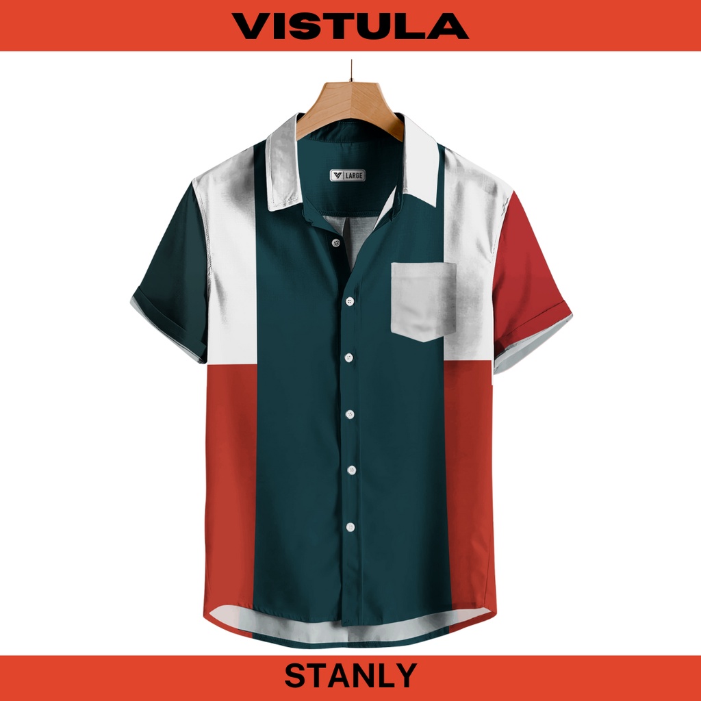 Kemeja Pantai Lengan Pendek Pria Color Block Series - STANLY