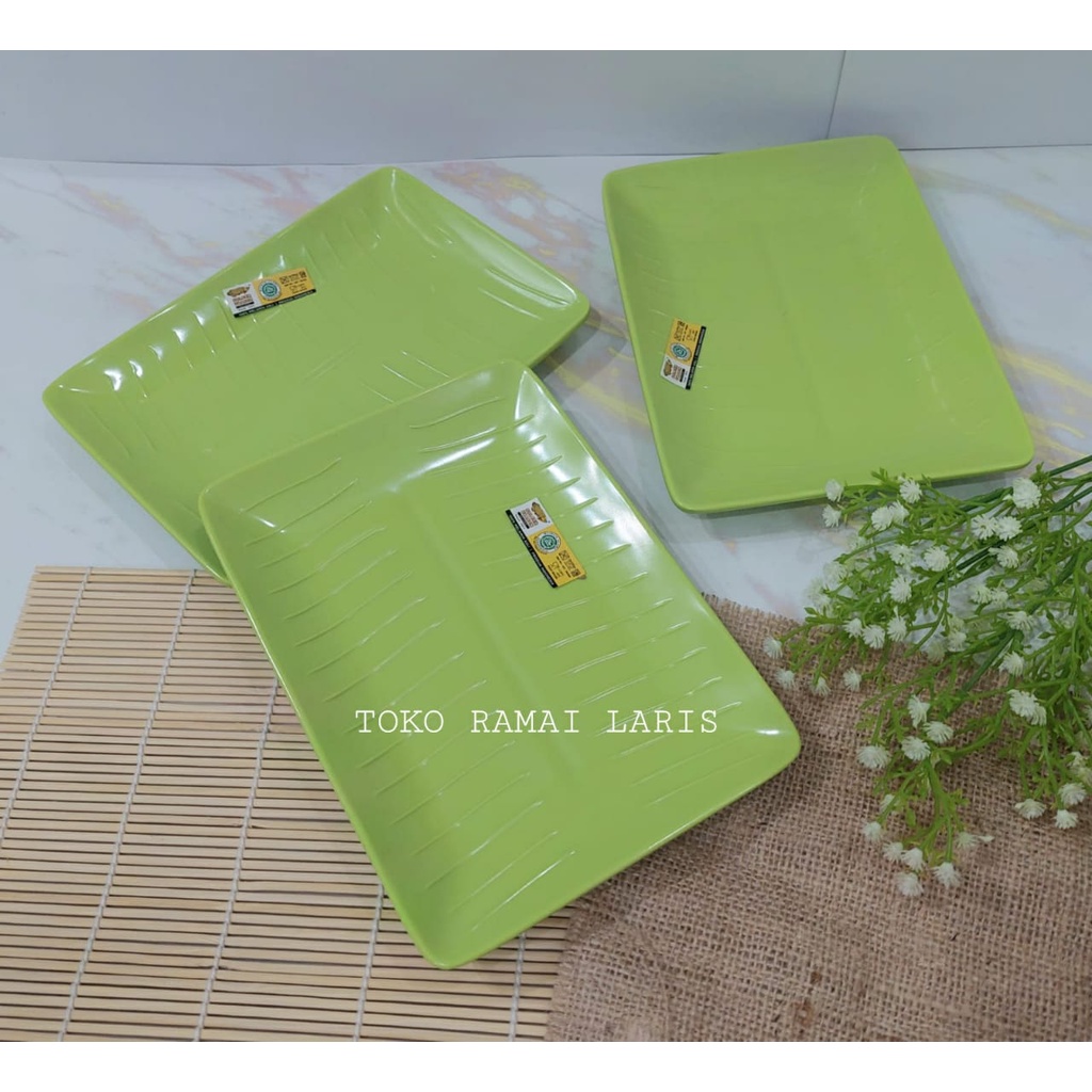 beli 3 pcs lebih murah ... PIRING UNIK P5008 (( 3 PCS )) Piring Melamin motif daun pisang 8 inch Hij