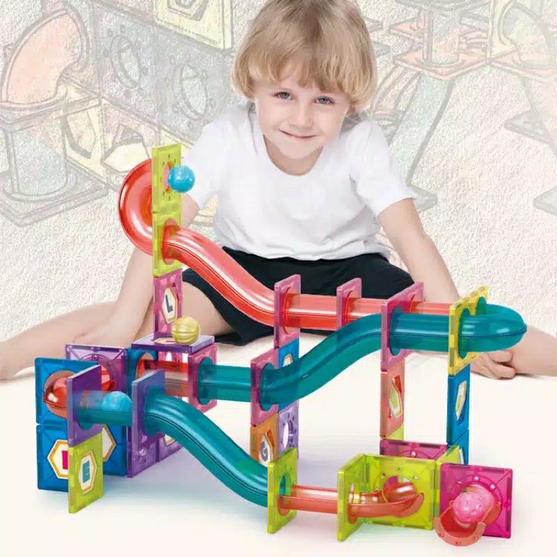 MAINAN EDUKASI MAGWORLD MAGNET MAGNETILES + MARBLE RUN SET 77 PCS