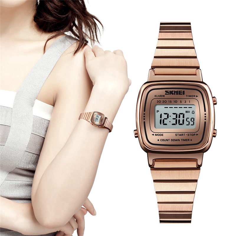 women's digital watch metal band