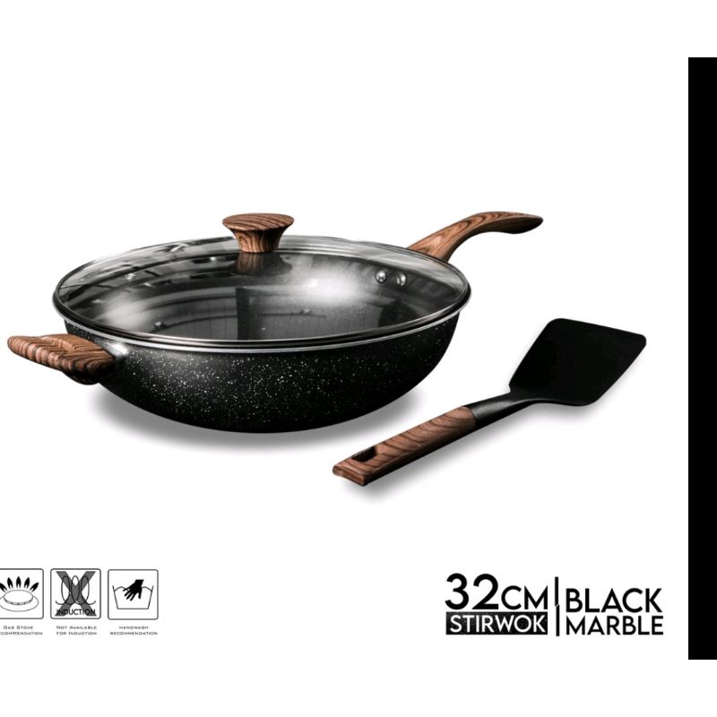 SUPRA kuali granit dalam Anti Lengket 28cm 32 cm, free sodet & tutup kaca #stirwok #miniwok #teflon