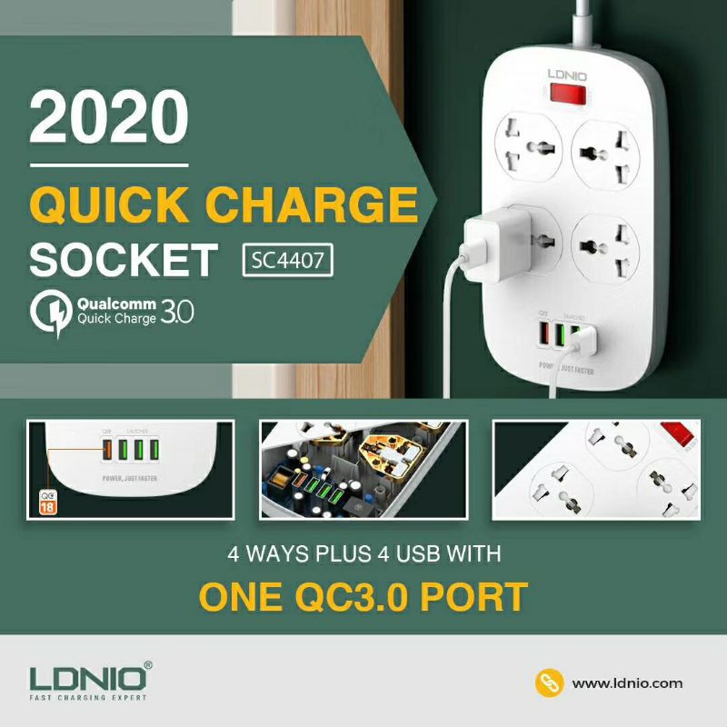 LDNIO SC4407 stop kontak 4 lubang 4USB FAST CHARGING