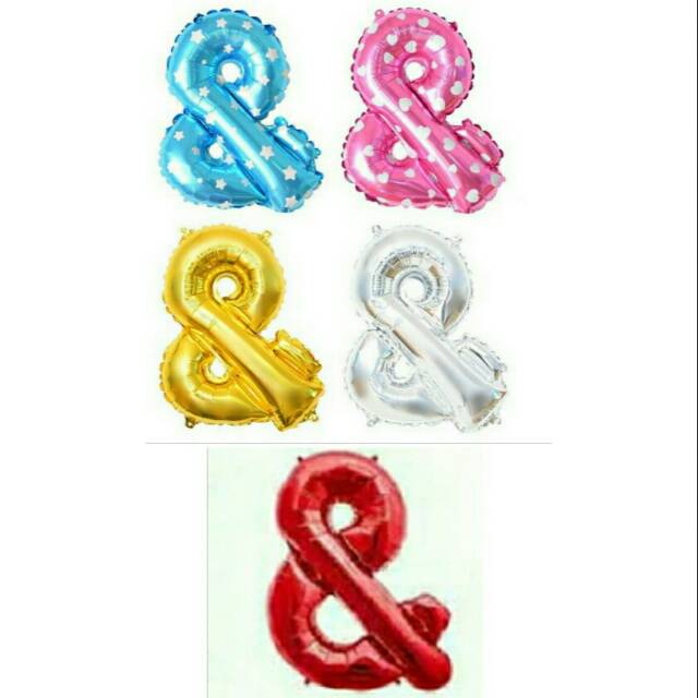 Balon ampersand / tanda baca &quot;&amp;&quot; pink merah biru silver gold