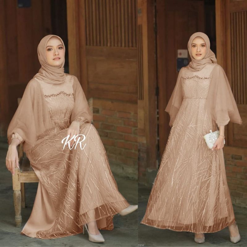 Maxi Nura Brukat Tulle Dress Nikahan Muslim Gamis Pesta Muslim Gaun muslim dress muslim baju kondang