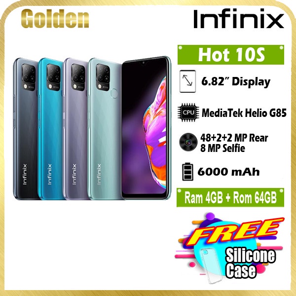 Hp baru Infinix Hot 10s 4/64 Ram 4GB Internal 64GB Garansi Resmi - Biru