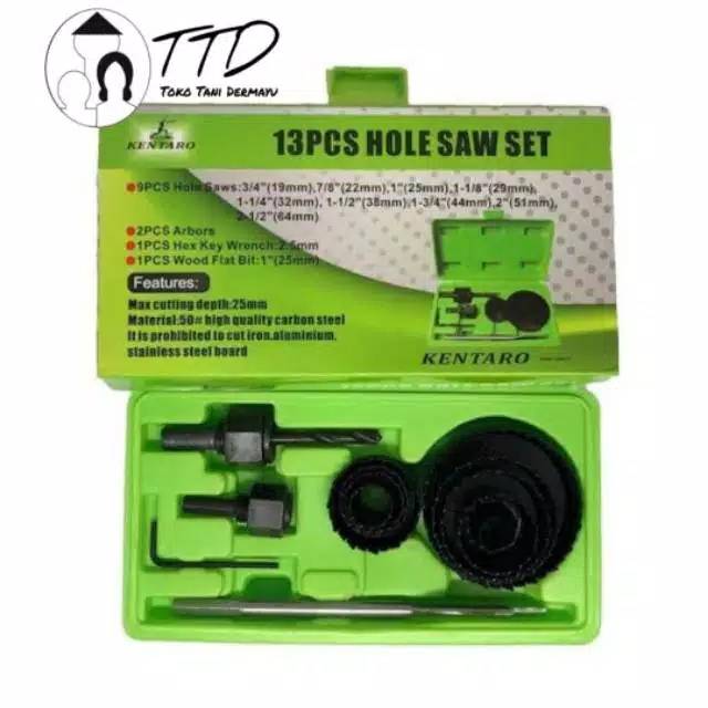 Kentaro Hole Saw 13 set Pembolong Pipa Paralon Hidroponik Kayu Pintu Kusen meubel