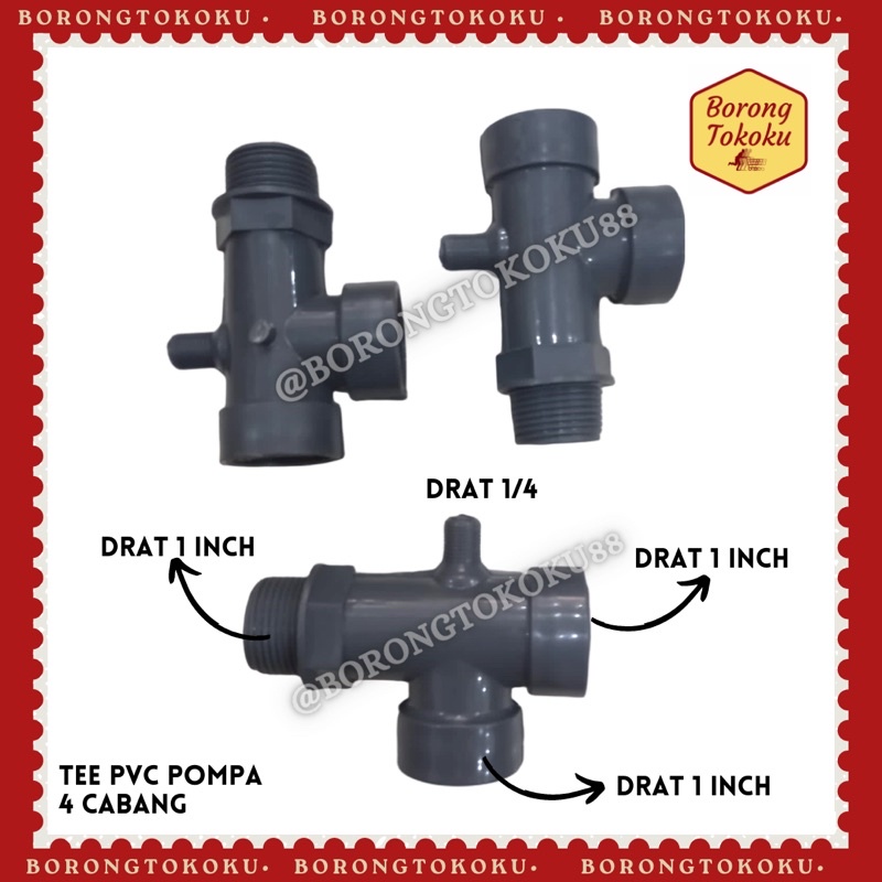 Tee pompa air non auto / Tee PVC 4 cabang