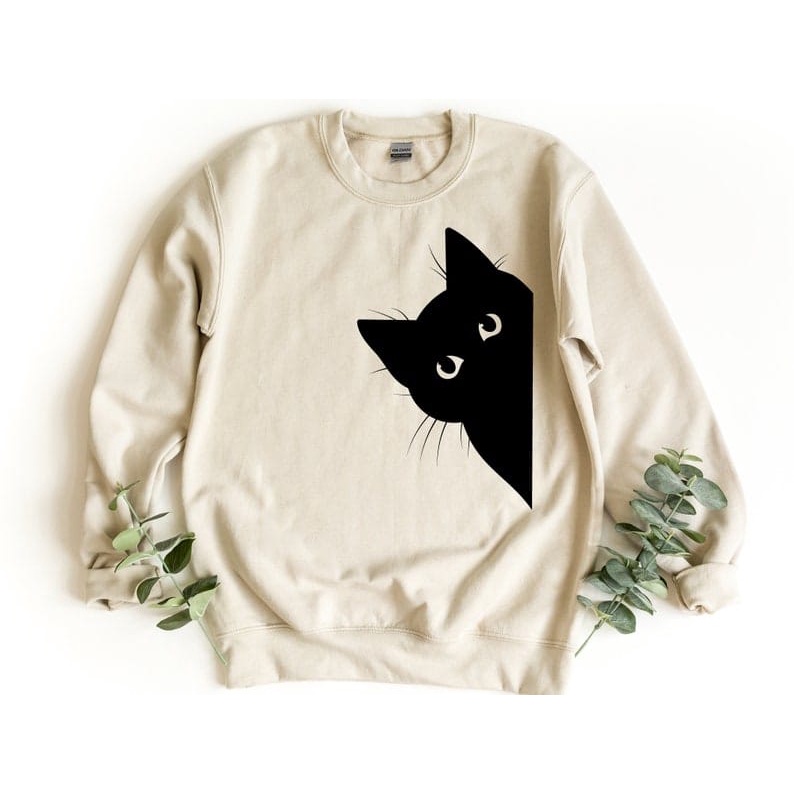 Cat Peeking Basic Sweater II Cat Peeking Sweater Crewneck II SIZE M - XL ( Pria &amp; Wanita )