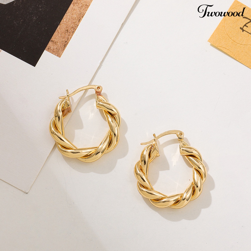 Twowood 1 Pair Hoop Earrings Thick Twisted Alloy Hypoallergenic Elegant Hoops Earrings Set for Women