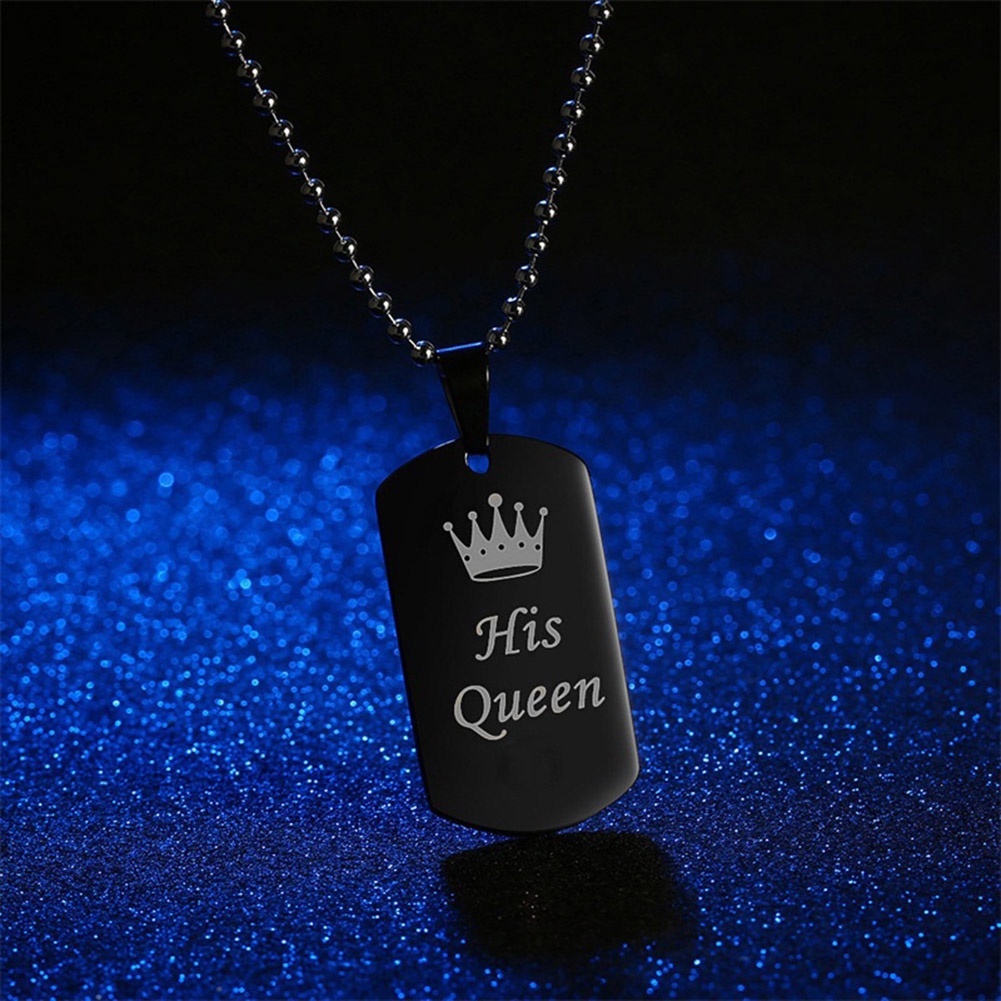 Hu Hu Hu Hu Hu Alat Bantu Pasang Kacamata♡ Kalung Rantai Liontin Dog Tag Motif Huruf Kingqueen Untuk Pasanganpriawanita