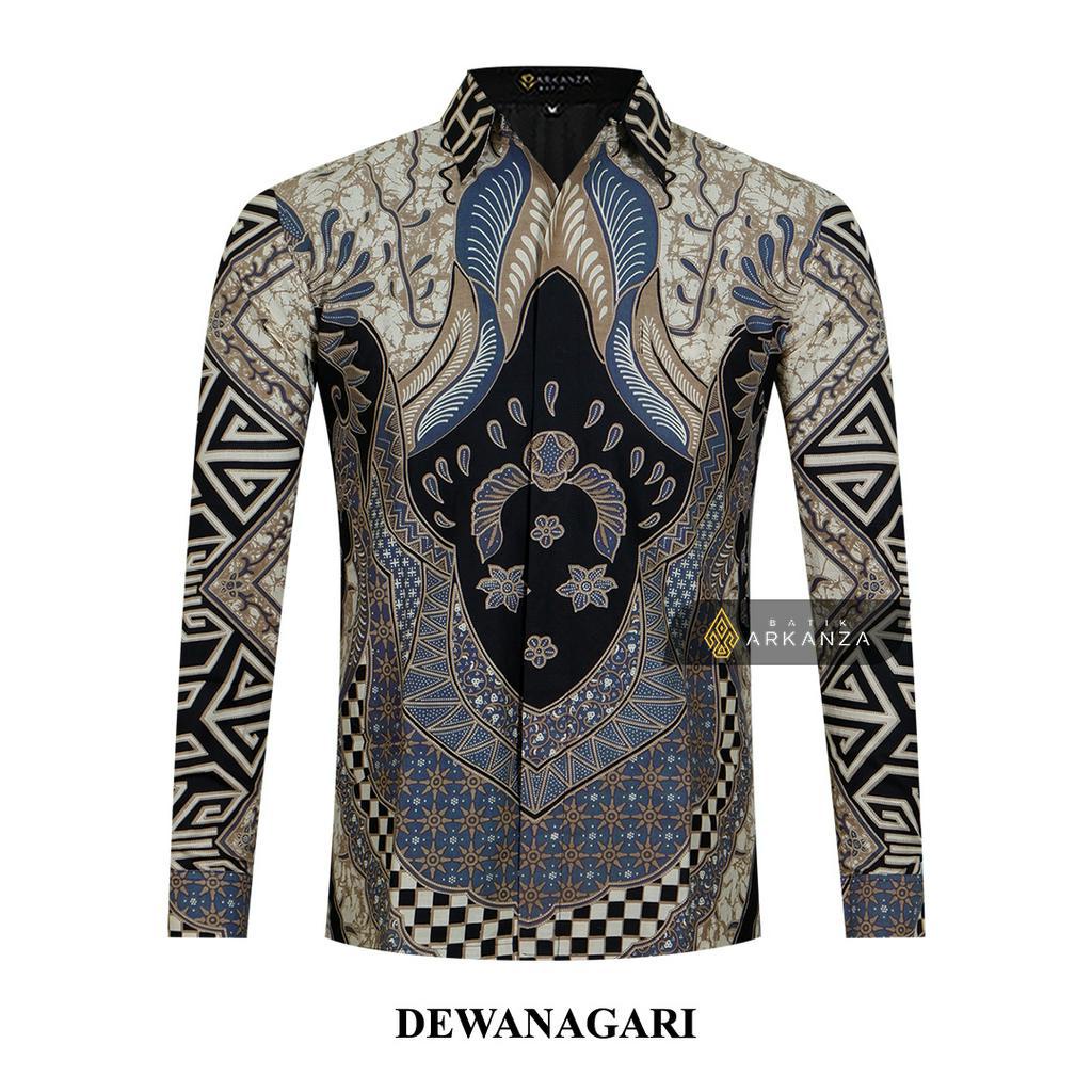 BATIK ARKANZA Motif DEWANAGARI Hem Atasan Kemeja Baju Batik Pria Cowok Laki Laki Slimfit Full Lapis Furing Lengan Panjang Lengan Pendek Original Asli