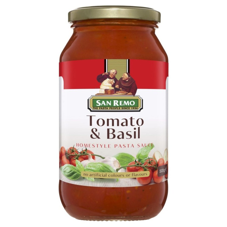 SAUS PASTA SAUCE TOMATO &amp; BASIL SAN REMO 500GR