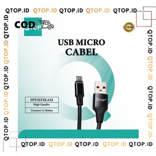 Kabel Data Qtop Micro USB 2.0 2A Fast Charging Data Cable 1 Meter Garansi 3 Bulan [qtop]