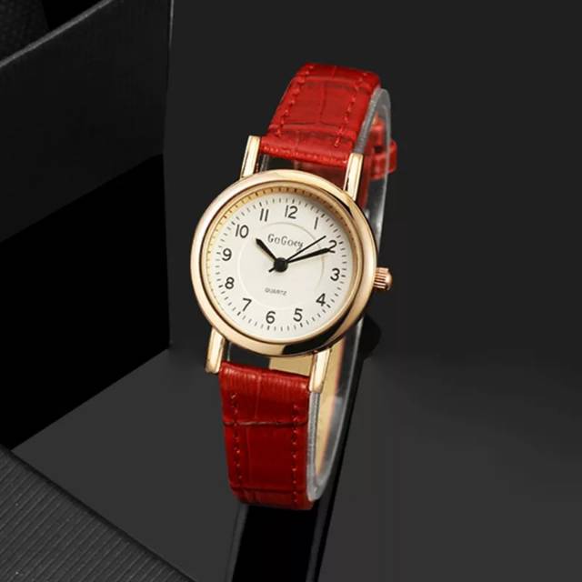 Gogoey Rose Gold Jam Tangan Wanita Merah Kulit Jam Tangan Fashion Wanita