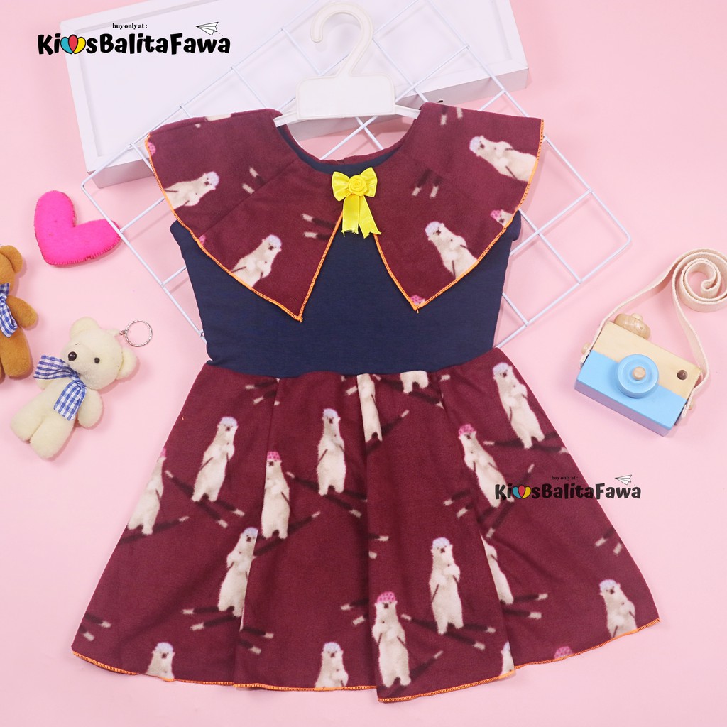 (BAHAN BLUDRU) Dress Yolla size 1-2 Tahun / Dres Cape Anak Perempuan Murah Baju Kensi Cewek Natal