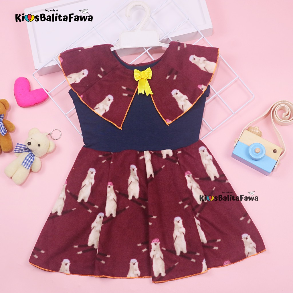 Dress Yolla size 1-2 Tahun / Dres Cape Anak Perempuan Murah Gaun Pesta Baju Kensi Cewek Katun Adem babycinnamon