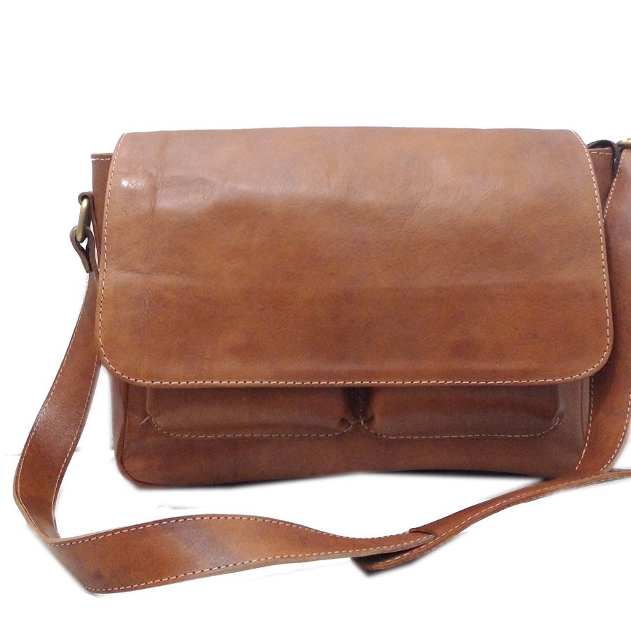 Jual Tas Kulit Asli - Tas Kulit Postman Polos Warna Coklat Tua Low Price