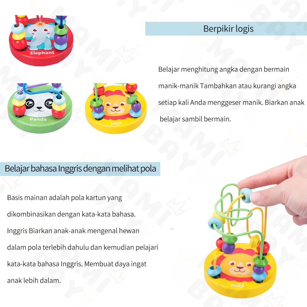 Mamibayi Mini Round Beads mainan montessori edukasi anak bayi Wooden Toys