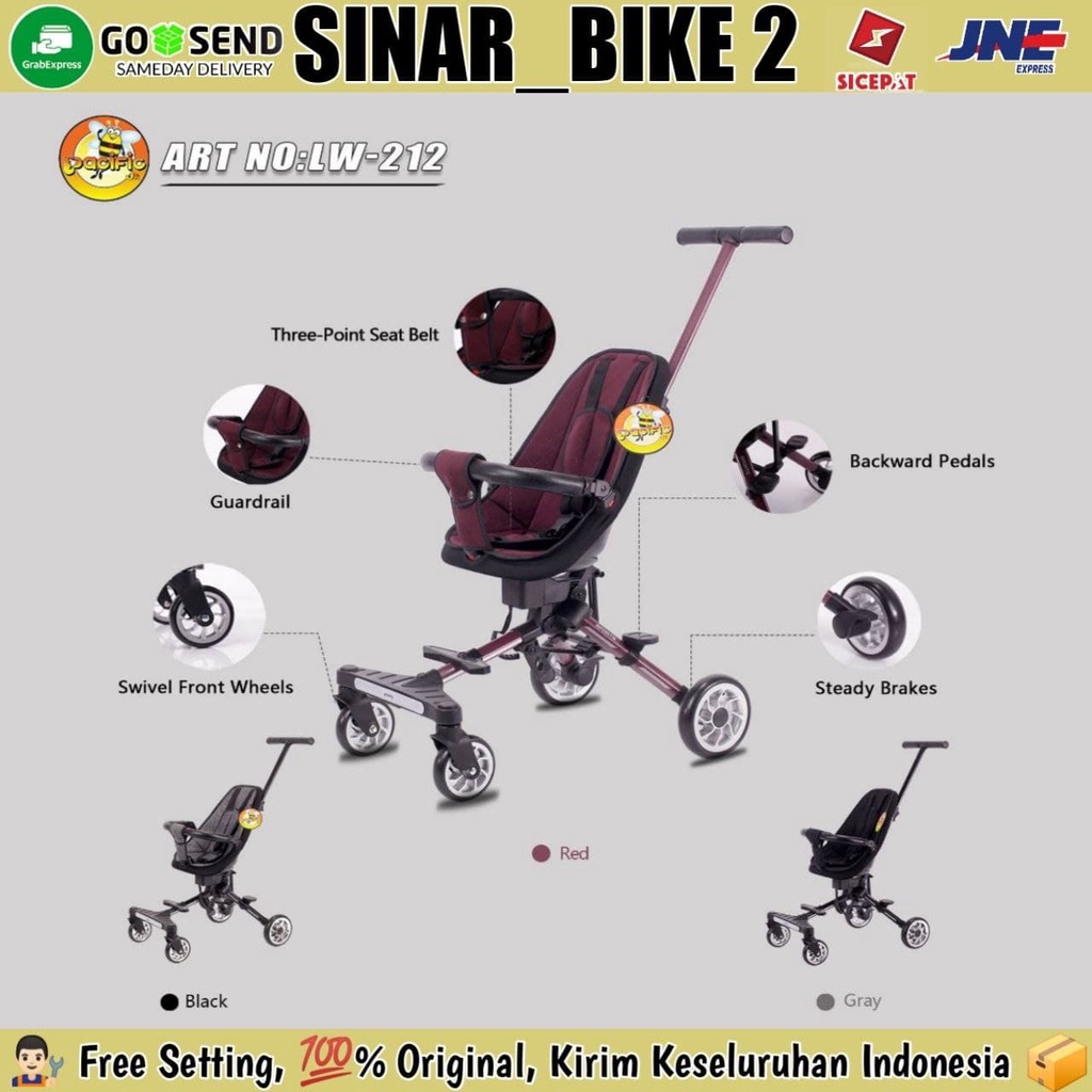 Kursi Dorong Bayi Pacific LW 212 /211/212-2 Hadap Depan atau Orang Tua /Lipat 1-Tombol Micro Trike Stroller