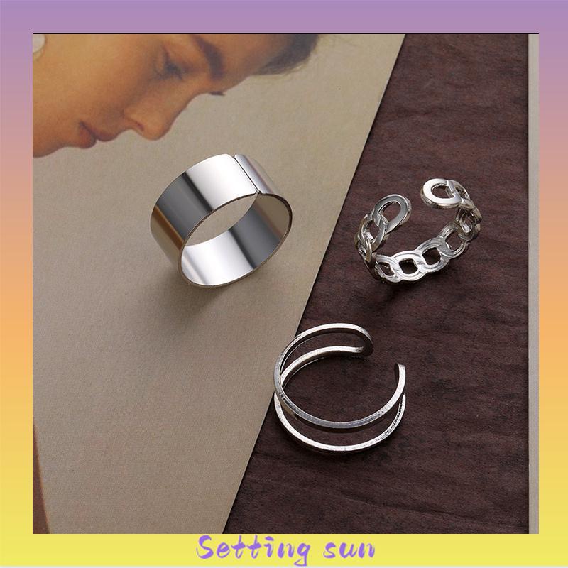 3 Pcs / set INS Cincin Korea Silver Gaya Punk Cincin Pria Untuk Wanita Ring Jewelry TN