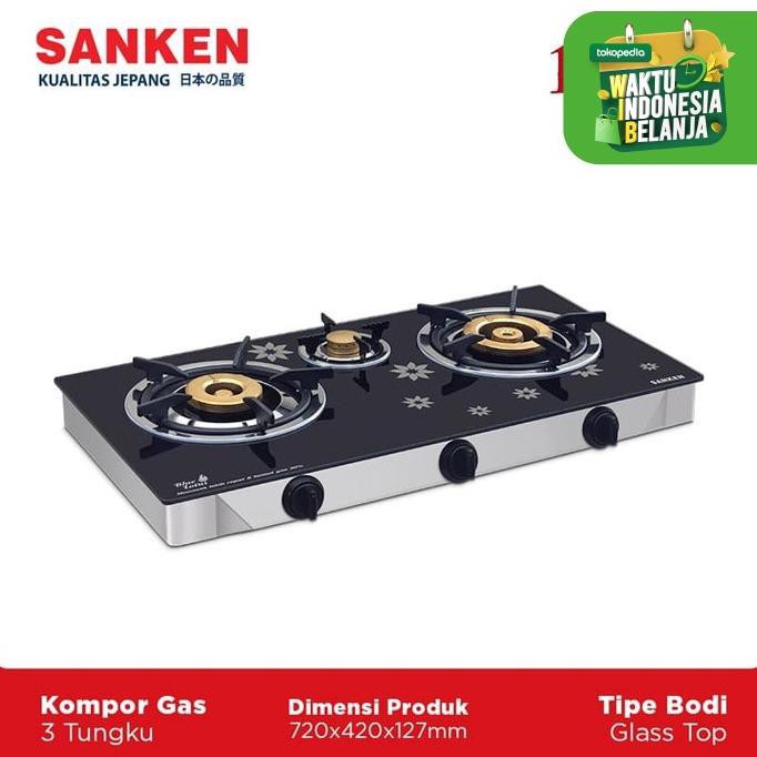Terbaru / Sanken SG-533FS Kompor Gas Kaca 3 Tungku / Barang Berkualitas