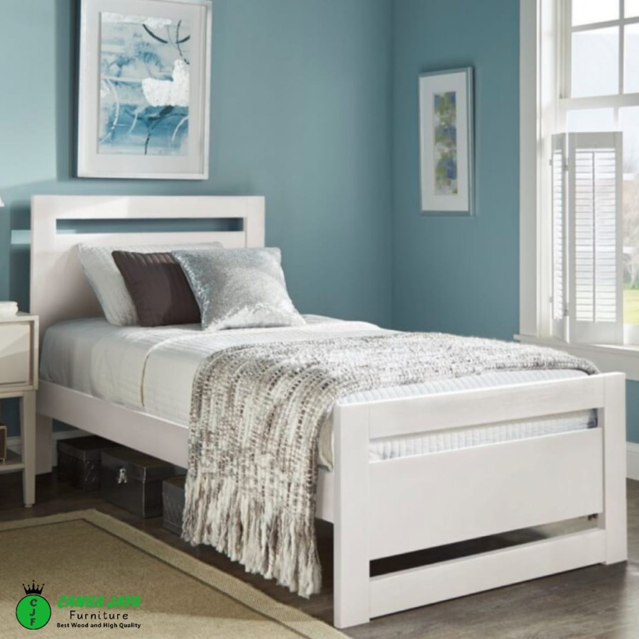 CANKA - Ayaan Dipan Tempat Tidur 120x200 Minimalis Murah dari Kayu Mahoni - Bed (putih)
