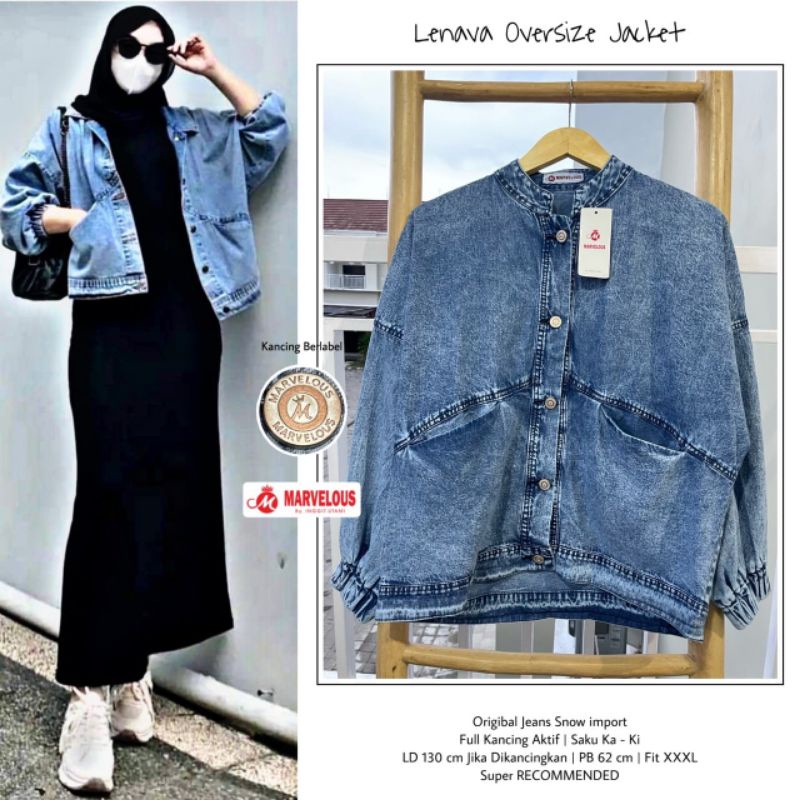 LENAVA OVERSIZE JACKET BY MARVELOUS / Jaket jeans wanita tebal / Jaket oversize jeans muslimah