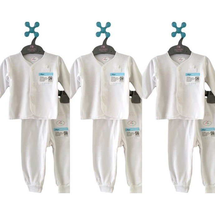 BAJU BAYI MIYO White 3pcs Setelan Baju Panjang Celana BAJU BAYI MIYO White 3pcs Setelan Baju Panjang Celana