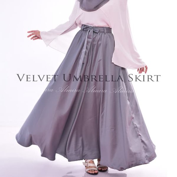 COD - Rok Panjang Payung Wanita Muslim Pesta Velvet Umbrella Skirt - Abeela